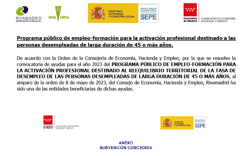 Subvención I - Programa público de empleo-formación para la activación profesional 